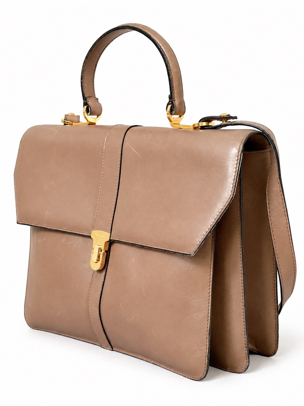 Vintage Salvatore Ferragamo Leather Top Handle Satchel Briefcase Italy